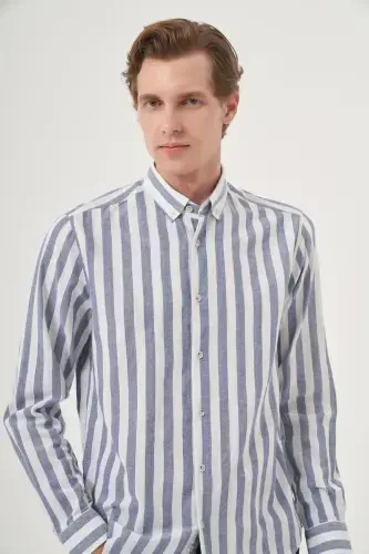 Modazone Men's Navy Cotton Trend Dynamic Fit Button-Down Collar Shirt - 1