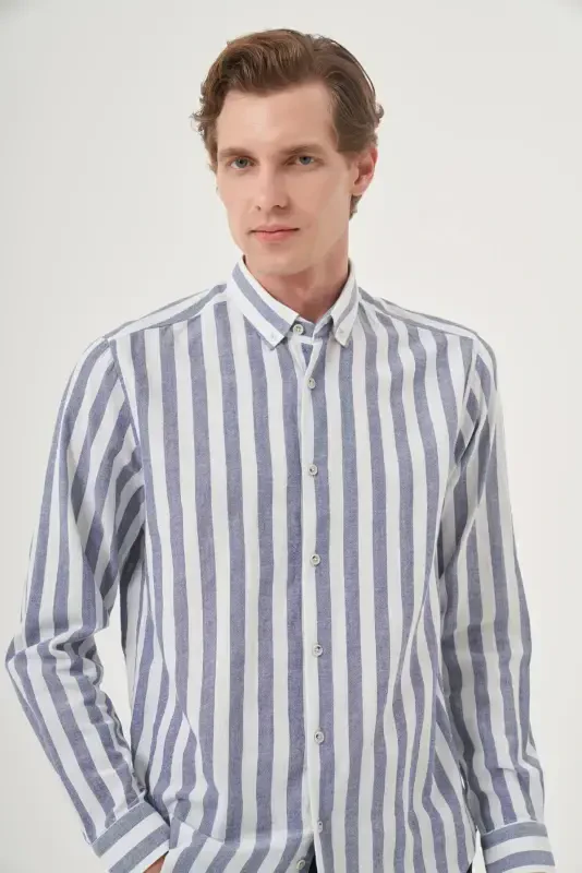 Modazone Men's Navy Cotton Trend Dynamic Fit Button-Down Collar Shirt - 1