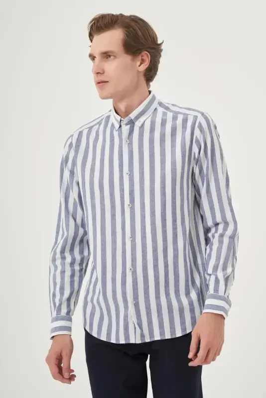 Modazone Men's Navy Cotton Trend Dynamic Fit Button-Down Collar Shirt - 2