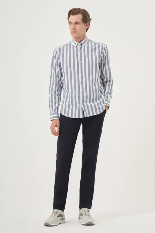 Modazone Men's Navy Cotton Trend Dynamic Fit Button-Down Collar Shirt - 3