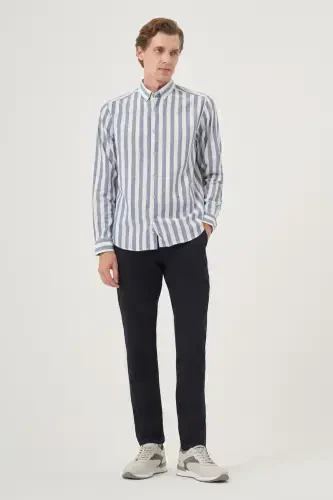 Modazone Men's Navy Cotton Trend Dynamic Fit Button-Down Collar Shirt - 4