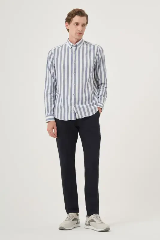 Modazone Men's Navy Cotton Trend Dynamic Fit Button-Down Collar Shirt - 4