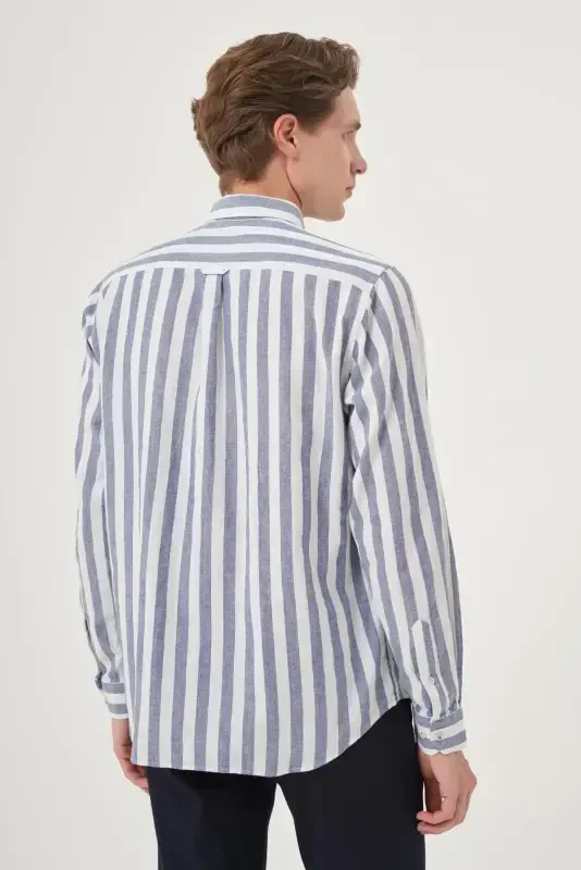 Modazone Men's Navy Cotton Trend Dynamic Fit Button-Down Collar Shirt - 5