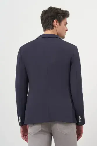 Modazone Men's Navy Knitted Slim Fit Patch Pocket Mono Collar Sports Jacket - 5