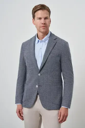 Modazone Men's Navy Knitted Slim Fit Stand Collar Jacket - 1