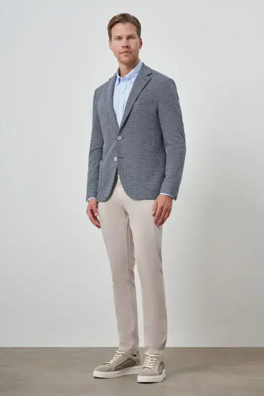 Modazone Men's Navy Knitted Slim Fit Stand Collar Jacket - 2