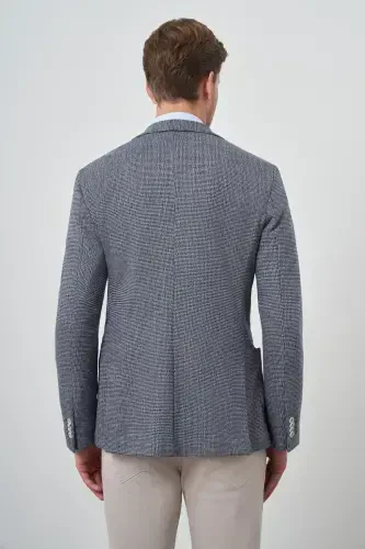 Modazone Men's Navy Knitted Slim Fit Stand Collar Jacket - 5