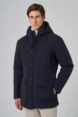 Modazone Men's Navy Polyamide Snap-Fastened Hooded Jacket - MORVEN (1)