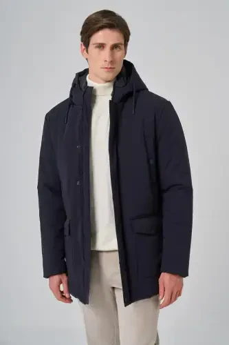 Modazone Men's Navy Polyamide Snap-Fastened Hooded Jacket - MORVEN (1)