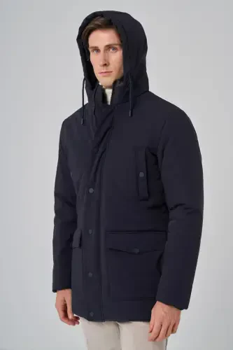 Modazone Men's Navy Polyamide Snap-Fastened Hooded Jacket - 3