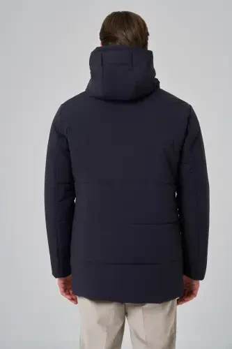 Modazone Men's Navy Polyamide Snap-Fastened Hooded Jacket - 5