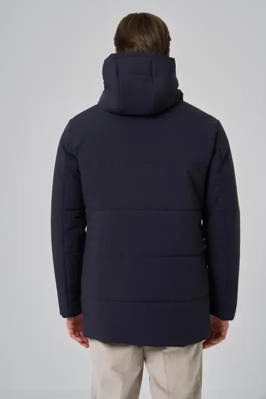 Modazone Men's Navy Polyamide Snap-Fastened Hooded Jacket - 5