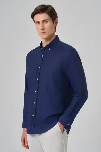 Modazone Men's Navy Regular Fit Button-Down Collar Shirt - MORVEN (1)