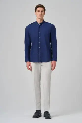 Modazone Men's Navy Regular Fit Button-Down Collar Shirt - 4