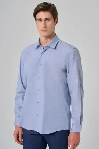 Modazone Men's Navy Striped Regular Fit Stiff Collar Shirt 