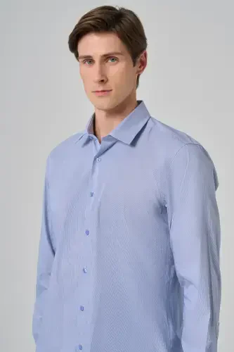 Modazone Men's Navy Striped Regular Fit Stiff Collar Shirt - MORVEN (1)