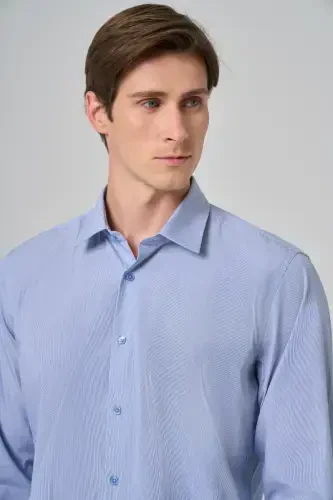 Modazone Men's Navy Striped Regular Fit Stiff Collar Shirt - 3