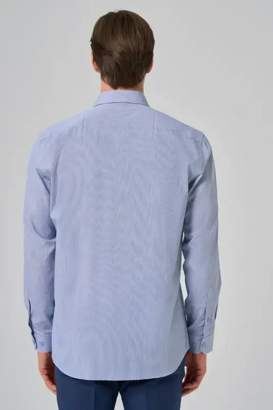 Modazone Men's Navy Striped Regular Fit Stiff Collar Shirt - 4