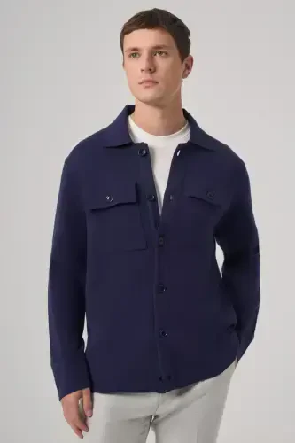 Modazone Men's Navy Trend Hooded Pocketed Buttoned Cardigan - 1