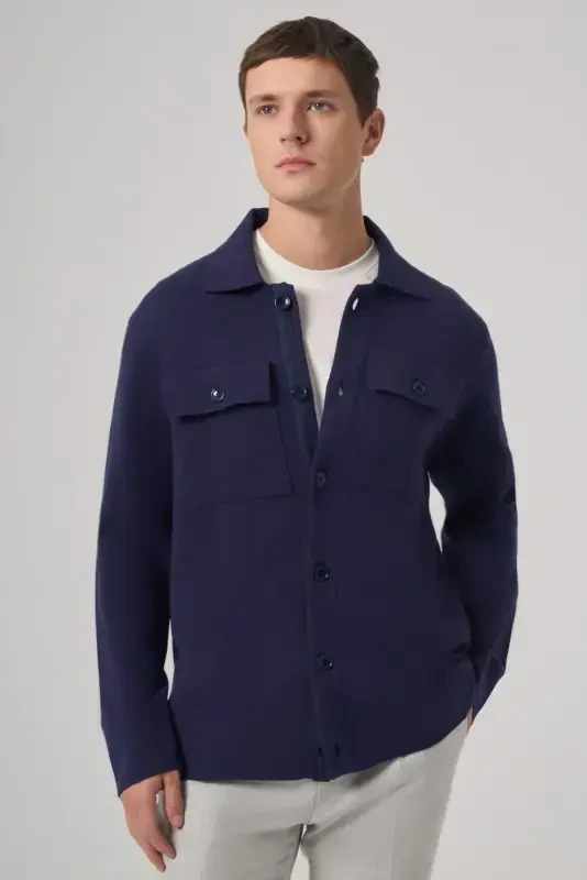 Modazone Men's Navy Trend Hooded Pocketed Buttoned Cardigan - 1