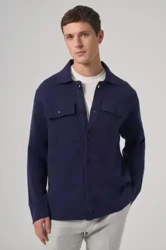 Modazone Men's Navy Trend Hooded Pocketed Buttoned Cardigan - 2