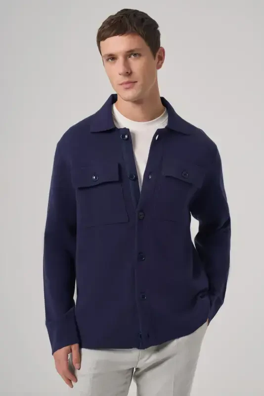 Modazone Men's Navy Trend Hooded Pocketed Buttoned Cardigan - 2