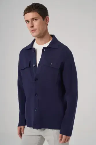 Modazone Men's Navy Trend Hooded Pocketed Buttoned Cardigan - 3