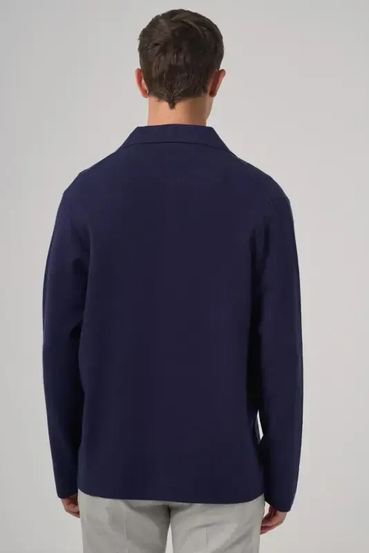 Modazone Men's Navy Trend Hooded Pocketed Buttoned Cardigan - 5