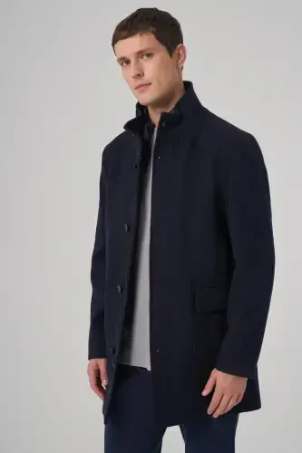 Modazone Men's Navy Wool Dynamic Fit Borgio Detachable Collar Coat - MORVEN (1)