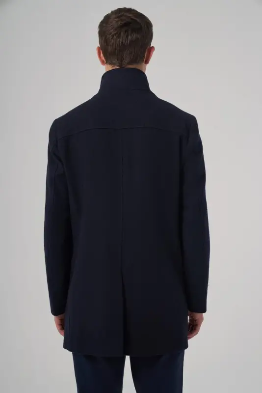 Modazone Men's Navy Wool Dynamic Fit Borgio Detachable Collar Coat - 6