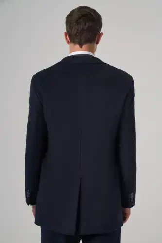 Modazone Men's Navy Wool Plain Dynamic Fit Pointed Collar Coat - 5