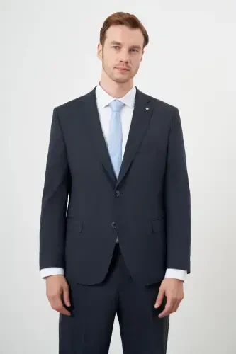 Modazone Men's Navy Wool Platinium 4-Drop Dynamic Fit Mono Collar Suit - 2