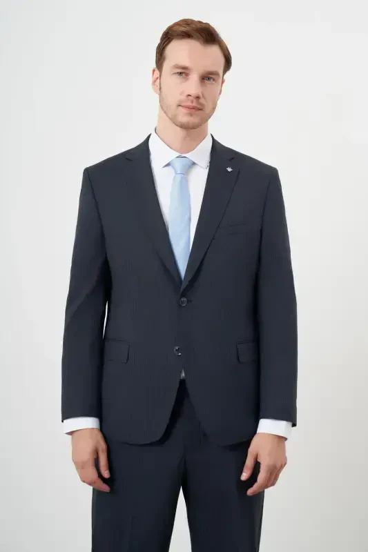 Modazone Men's Navy Wool Platinium 4-Drop Dynamic Fit Mono Collar Suit - 2