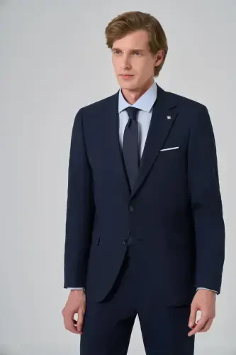 Modazone Men's Navy Wool Slim Fit Notch Lapel Suit - 4