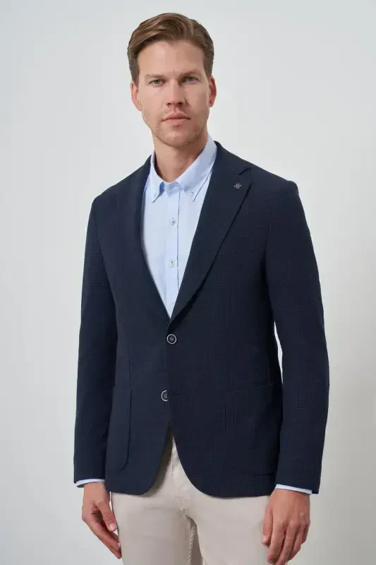 Modazone Men's Navy Woven Slim Fit Mono Collar Jacket - 3