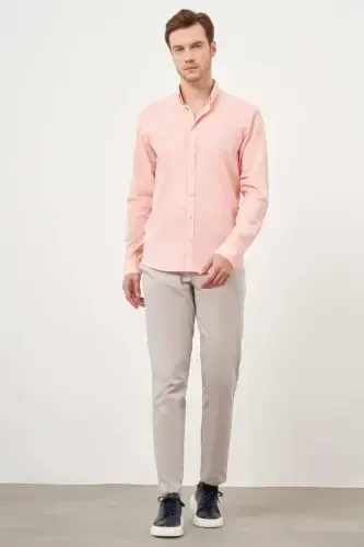 Modazone Men's Orange Linen Plain Pattern Button-Down Collar Slim Fit Shirt - 4