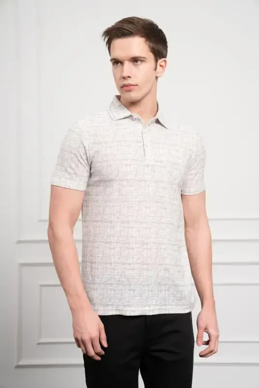 Modazone Men's Petrol Trend Polo Collar Patterned Dynamic Fit Relaxed Fit T-Shirt - 4