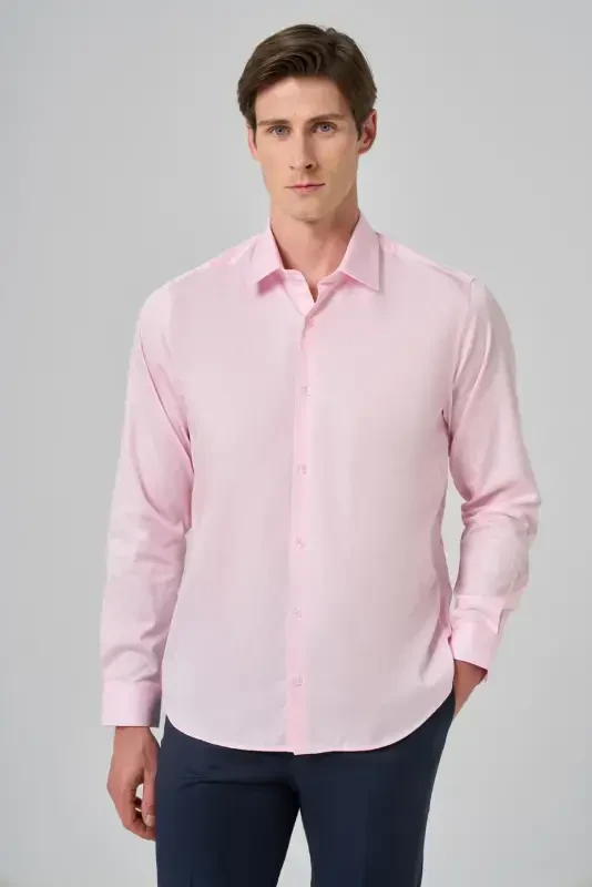 Modazone Men's Pink Dynamic Fit Hard Collar Shirt - 2