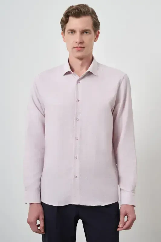 Modazone Men's Pink Slim Fit Italian Collar Shirt - 4