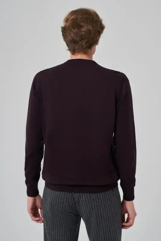 Modazone Men's Purple Basic Crew Neck Dynamic Fit Comfort Fit Knitted Sweater - 5
