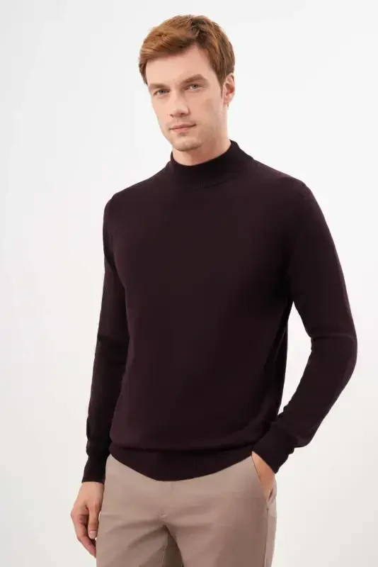 Modazone Men's Purple Basic Half Turtleneck Dynamic Fit Comfort Fit Knitwear - MORVEN