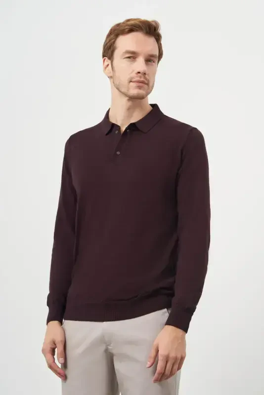 Modazone Men's Purple Basic Polo Collar Dynamic Fit Relaxed Fit Knitted - MORVEN