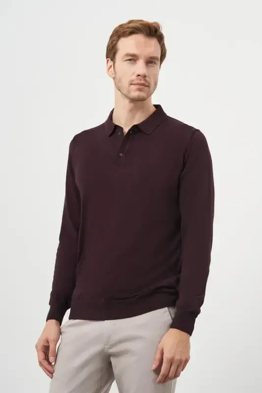 Modazone Men's Purple Basic Polo Collar Dynamic Fit Relaxed Fit Knitted - 2