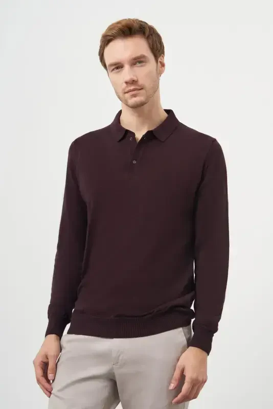 Modazone Men's Purple Basic Polo Collar Dynamic Fit Relaxed Fit Knitted - 3