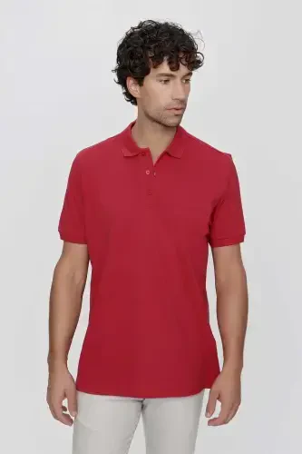 Modazone Men's Red Basic Plain 100% Cotton Oversized Loose Fit Short Sleeve Polo Neck T-Shirt - MORVEN (1)