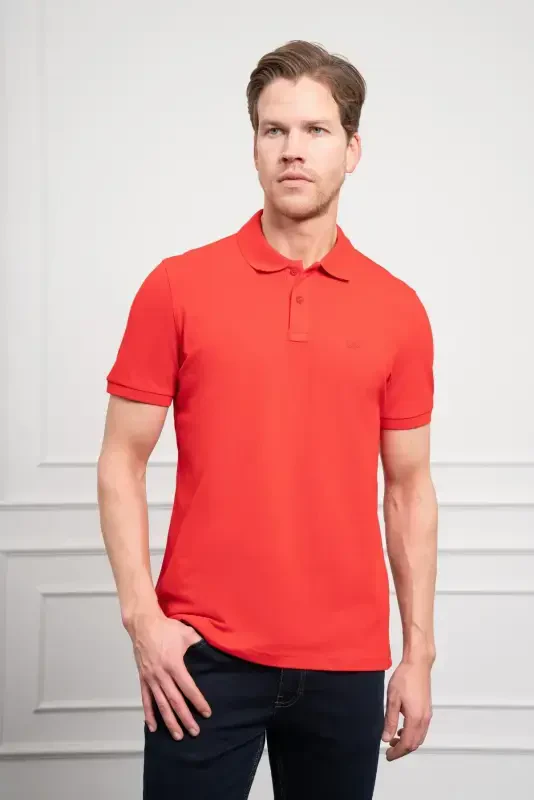 Modazone Men's Red Basic Polo Collar Dynamic Fit T-Shirt - 4