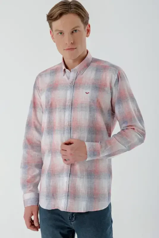 Modazone Men's Red Linen Checkered Regular Fit Shirt - 2