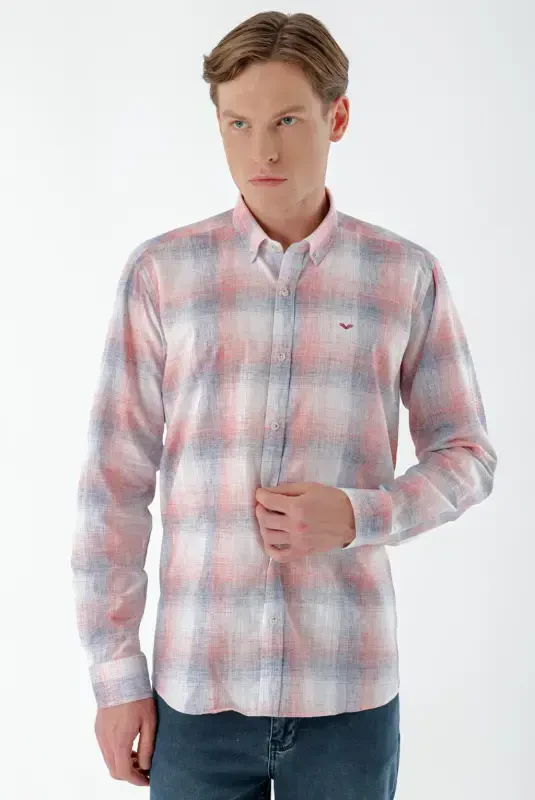 Modazone Men's Red Linen Checkered Regular Fit Shirt - 3