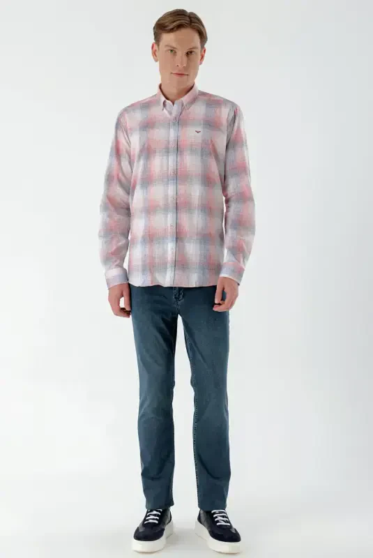 Modazone Men's Red Linen Checkered Regular Fit Shirt - 5