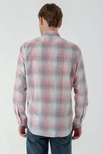 Modazone Men's Red Linen Checkered Regular Fit Shirt - 6